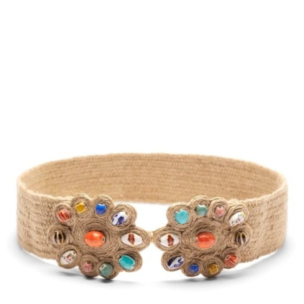 Zara | Stretch Rope Jute Belt | Multicolor Stone Buckle | NWT